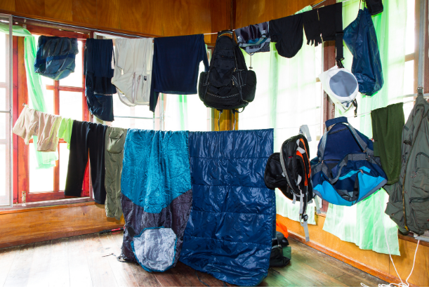 Camping clothes hung out on a clothesline