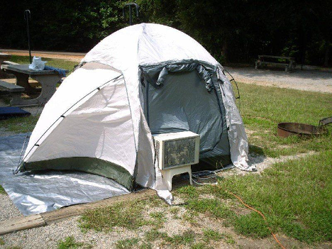 Camping tent with camping air conditioner.