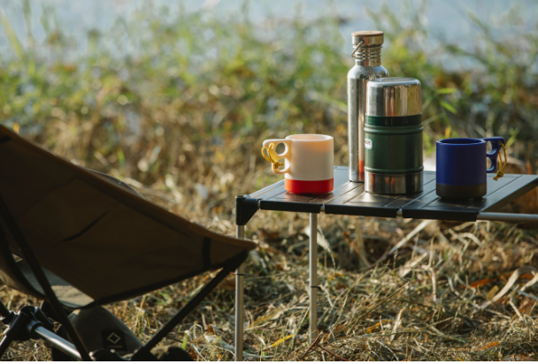 Portable table and chair in the outdoors