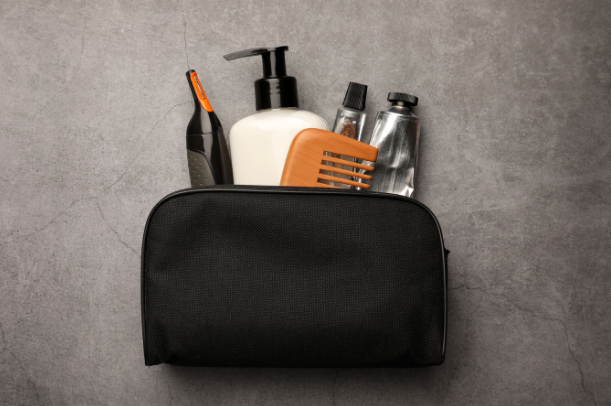 a bag with personal toiletries in it