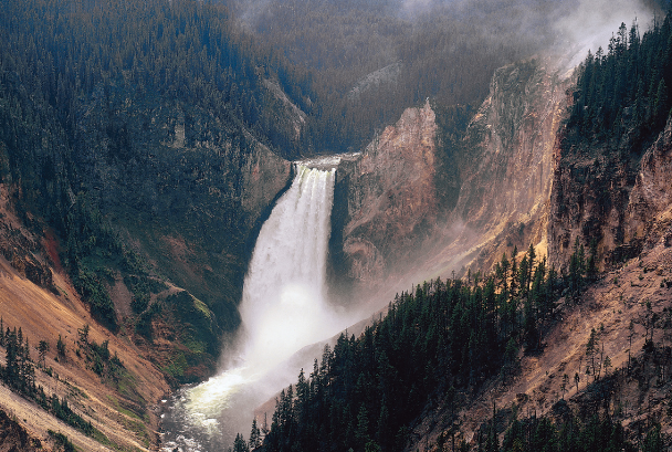 mountain valley with waterfall in the middle