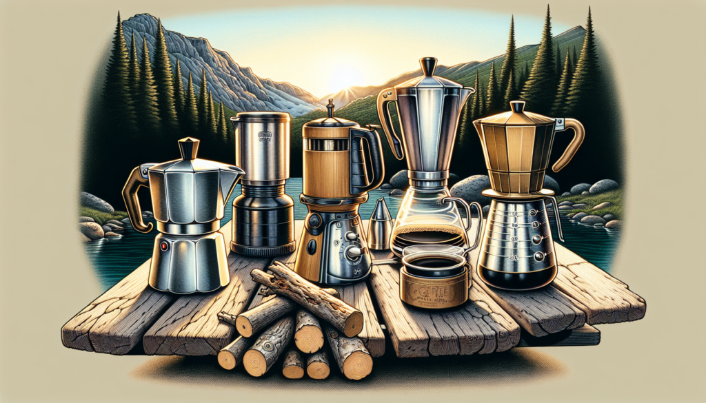 Illustration of a selection of camping coffee makers