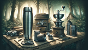 Illustration of camping accessories for coffee