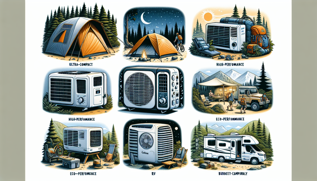 Illustration of various types of camping air conditioners