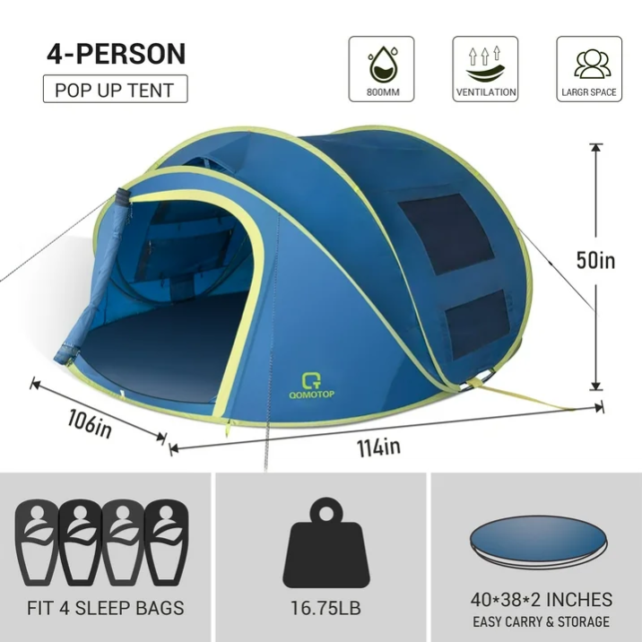 Product specifications for a pop up tent