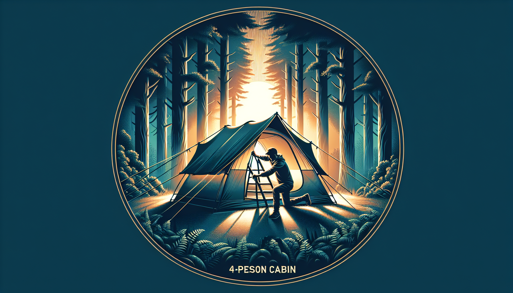 Illustration of a person setting up the Coleman 4-Person Cabin Camping Tent